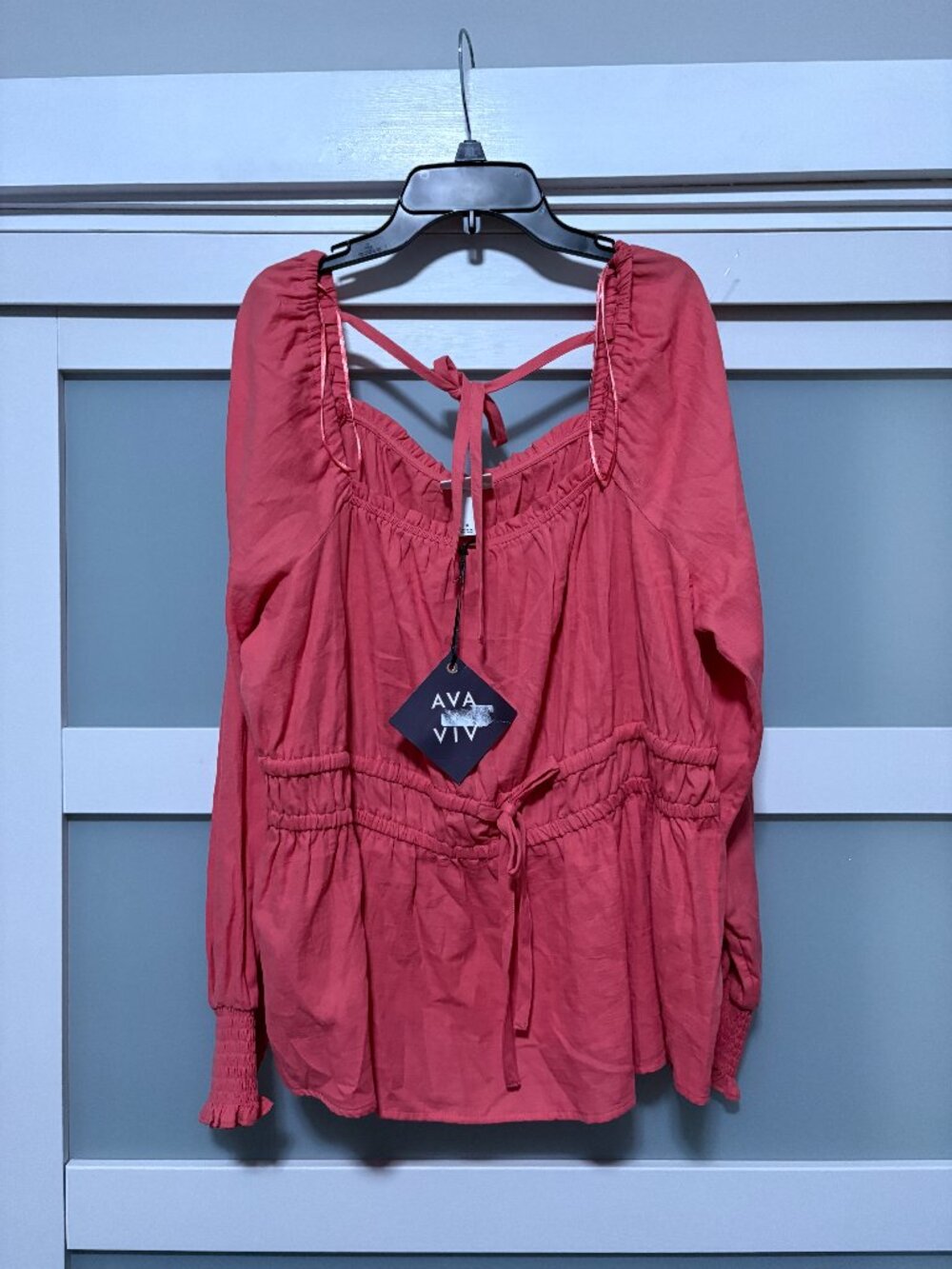 AVA & VIV Women's Umpire Waist Ruffle Blouse Top sz X Coral Pink NWT NEW